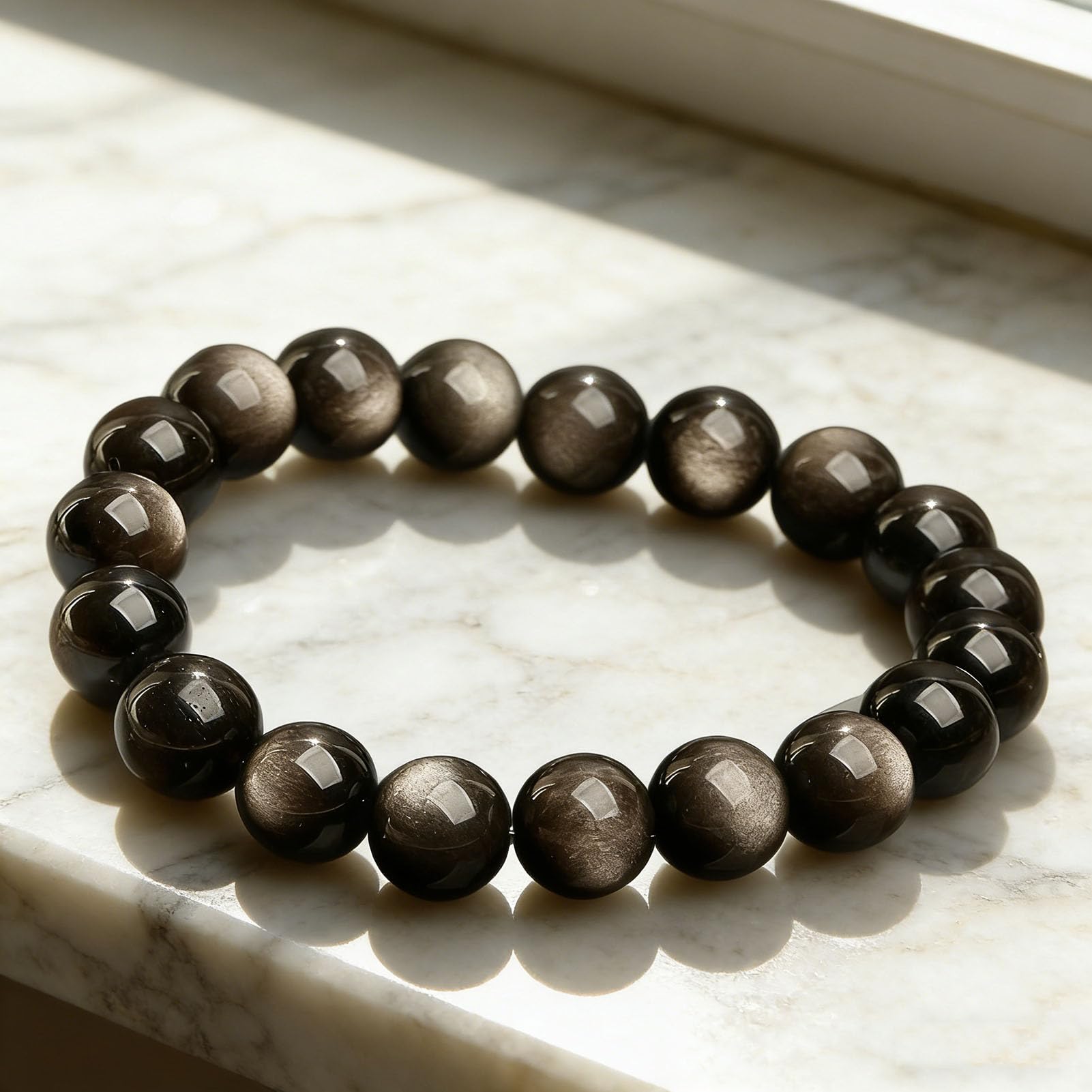 Pulsera elástica de obsidiana Negra Natural, Pulsera de Cuentas de Piedra para conexión a Tierra, Elegante joyería de Cristal elástico para protección del Uso Diario para Fuerza,12MM