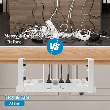 Under Desk Cable Management, Expandable 40-74cm Cable Tray No Drill, Under Desk Cables Management Tray, Cables Organizer for Office Home, White