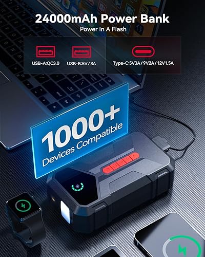 Miniatura 7 de Andeman Arrancador de salto de 4000 A con compresor de aire de 150 PSI, caja de salto para automóvil con carga rápida tipo C, todo en uno, batería