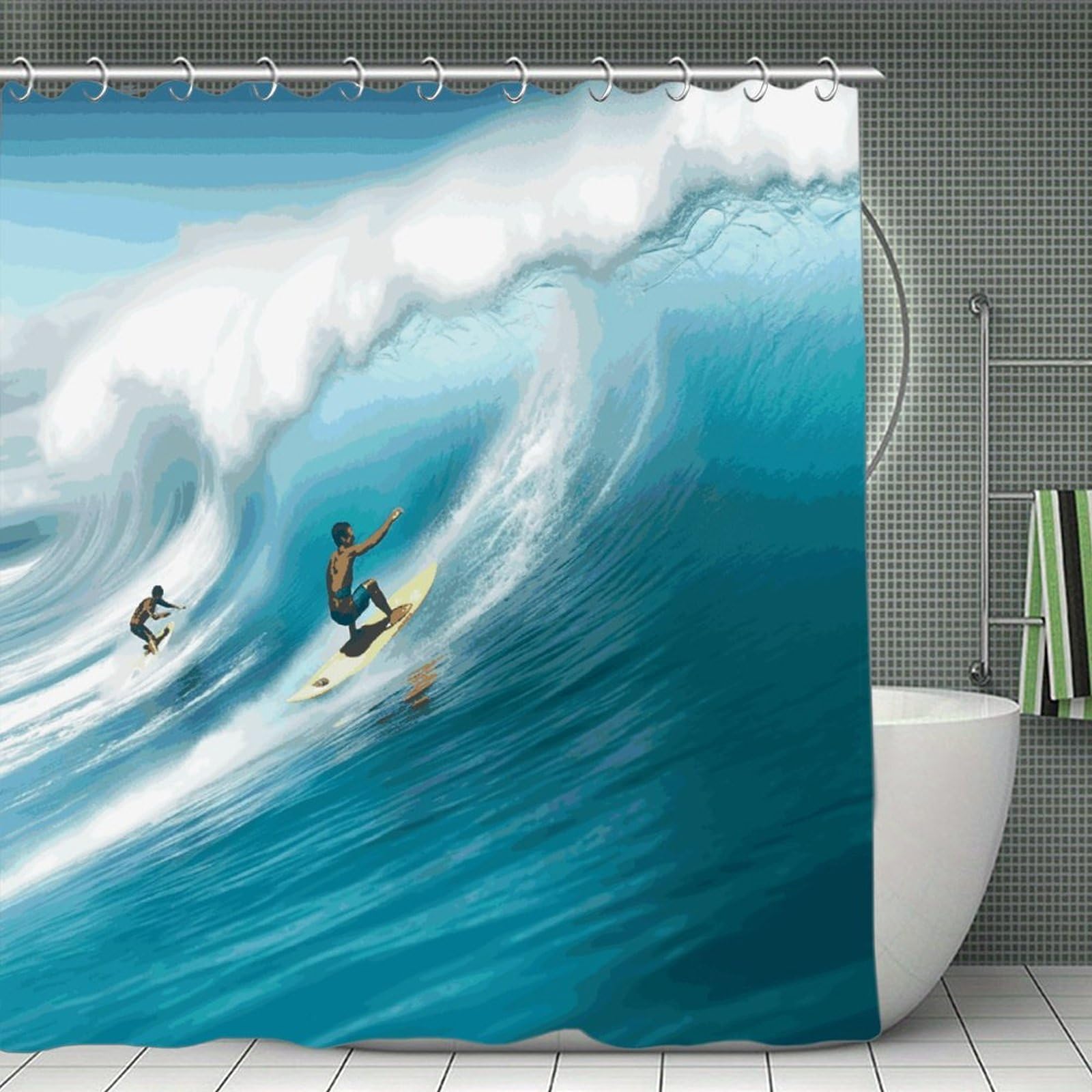 VstaDank Surfing Bath Curtain Elegant Heavy Duty Shower Curtains 70x70 in Rustic Farmhouse Cloth Shower Curtains Neutral Modern Bath Curtain for Bathroom