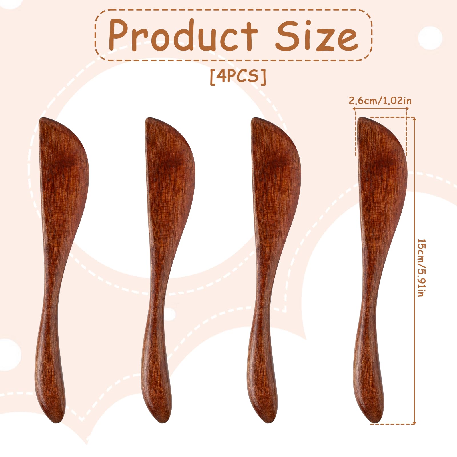 Molain 4 cuchillos de mantequilla de madera, espátulas de madera, cuchillos de queso, cucharas de mermelada, esparcidor de mantequilla, cuchillo para pastel, jalea, queso, esparcidor de mantequilla