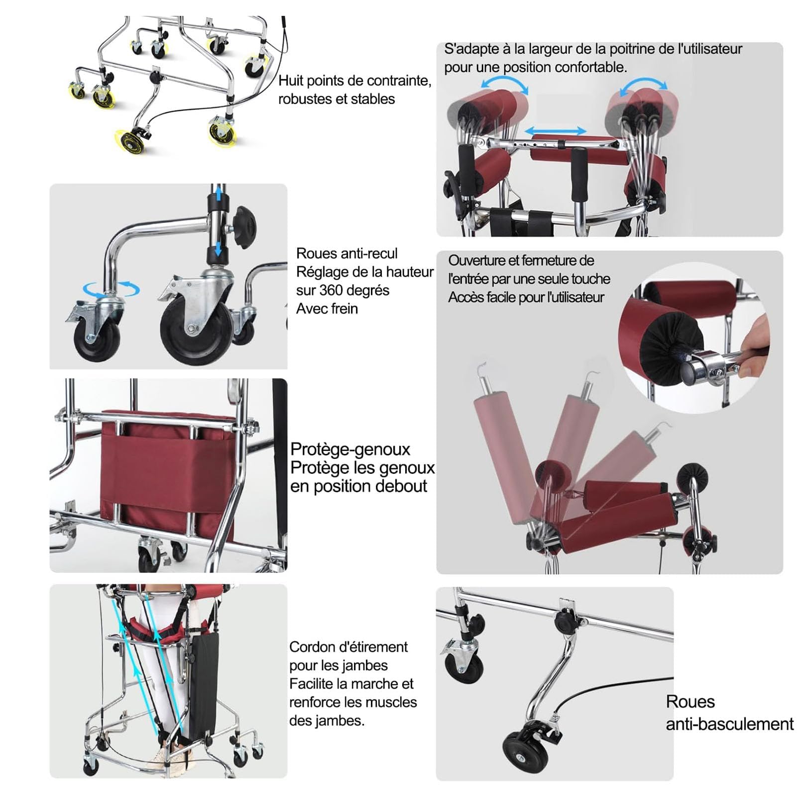 Pionowy chodzik dla seniorów z siedziskiem, rehabilitacja Hemiplegia, stojąca rama dla dorosłych, przenośna pomoc w chodzeniu, 10 poziomów regulacji wysokości, mężczyźni/kobiety