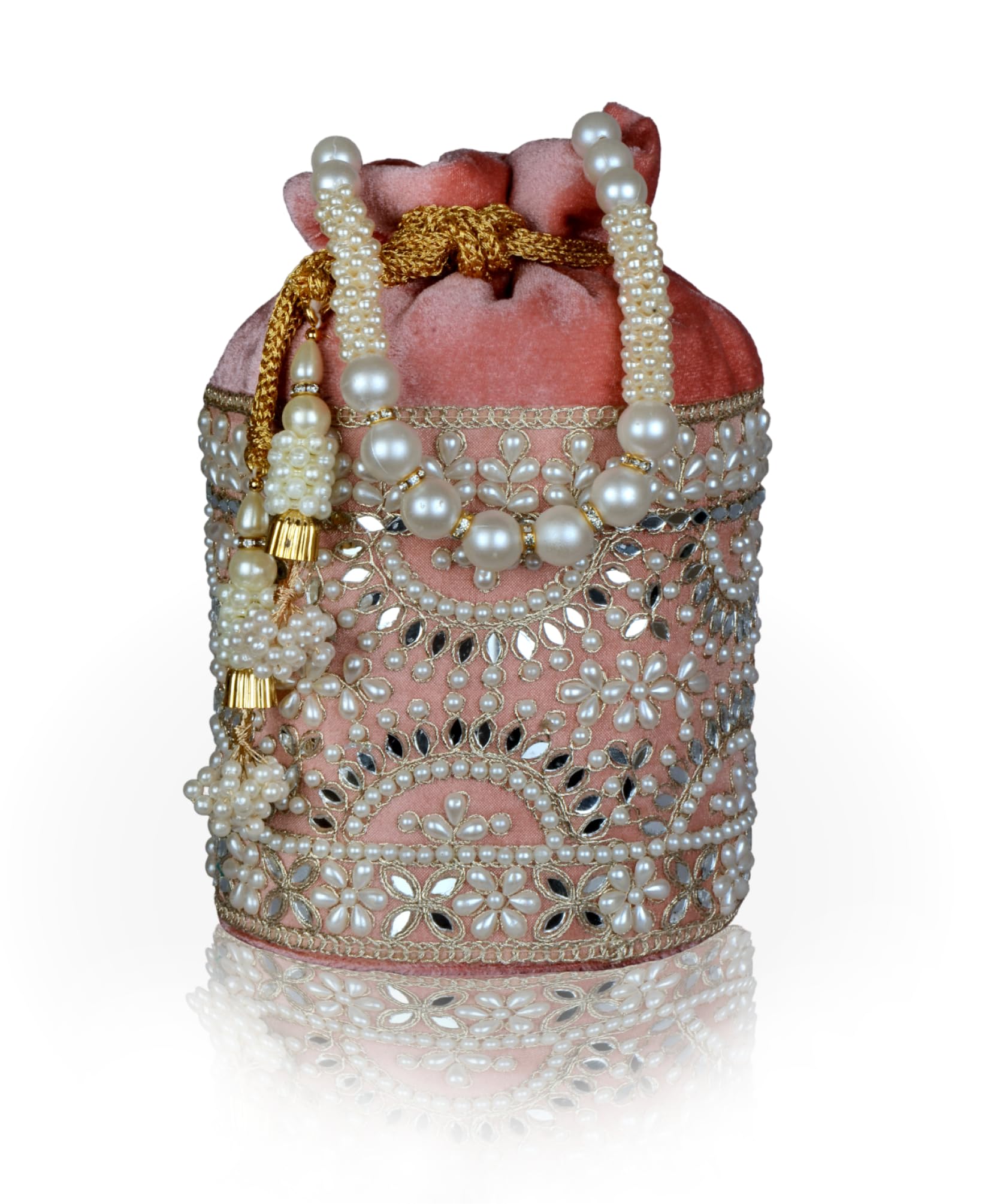 Kundhadiya Collections Pearl Potli Bags for Women | Potli Bags for Ladies | Potli Bags for Ladies for Wedding (Pink) (B0D6169GMT) Amazon Price History, Amazon Price Tracker