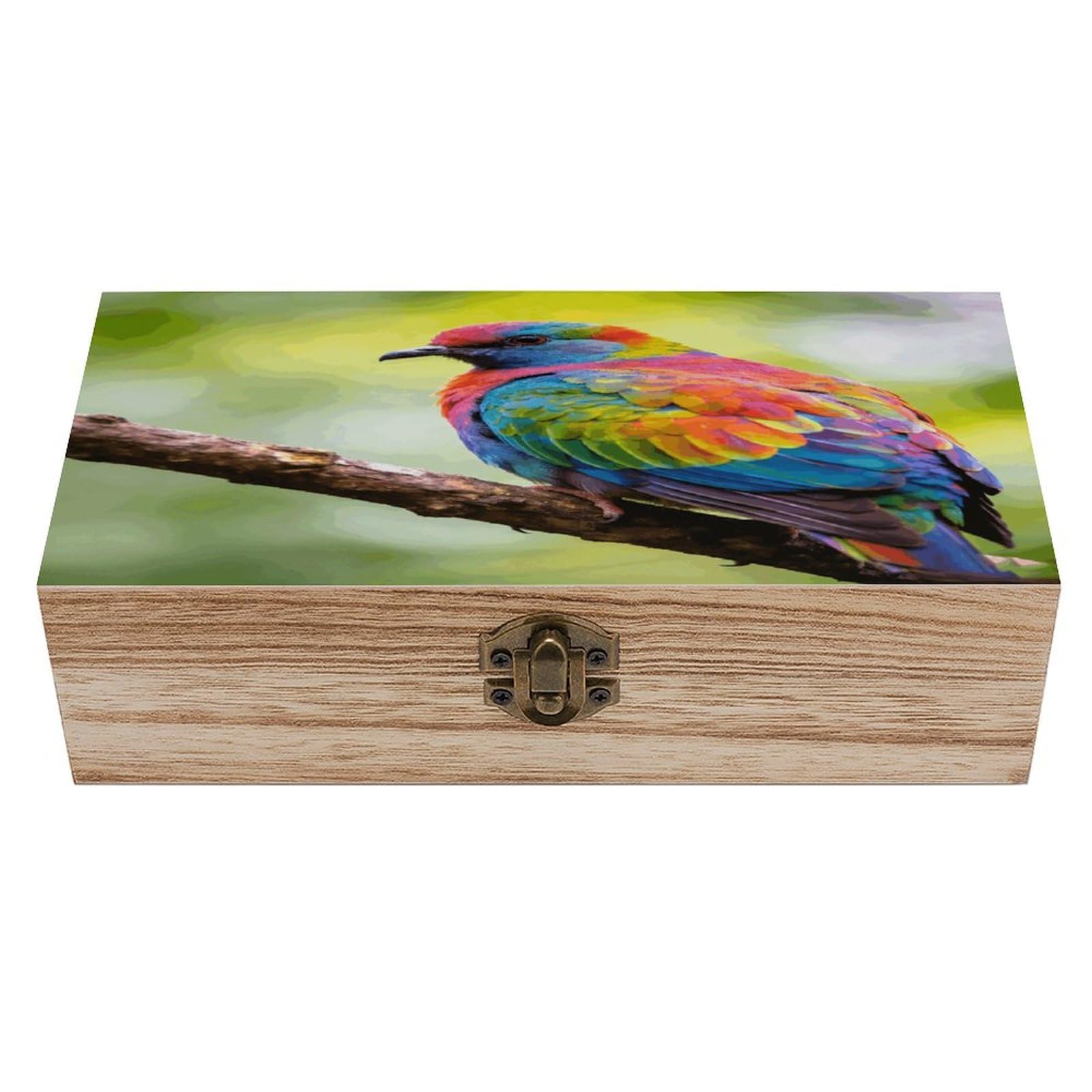 LZQPOEAS with Colorful Feathers Wooden Keepsake Box Wooden Storage Box Container with Hinged Lid Beautiful Wood Memory Box Decorative Jewelry Case for Crafts Art Hobbies & Trinket Storage