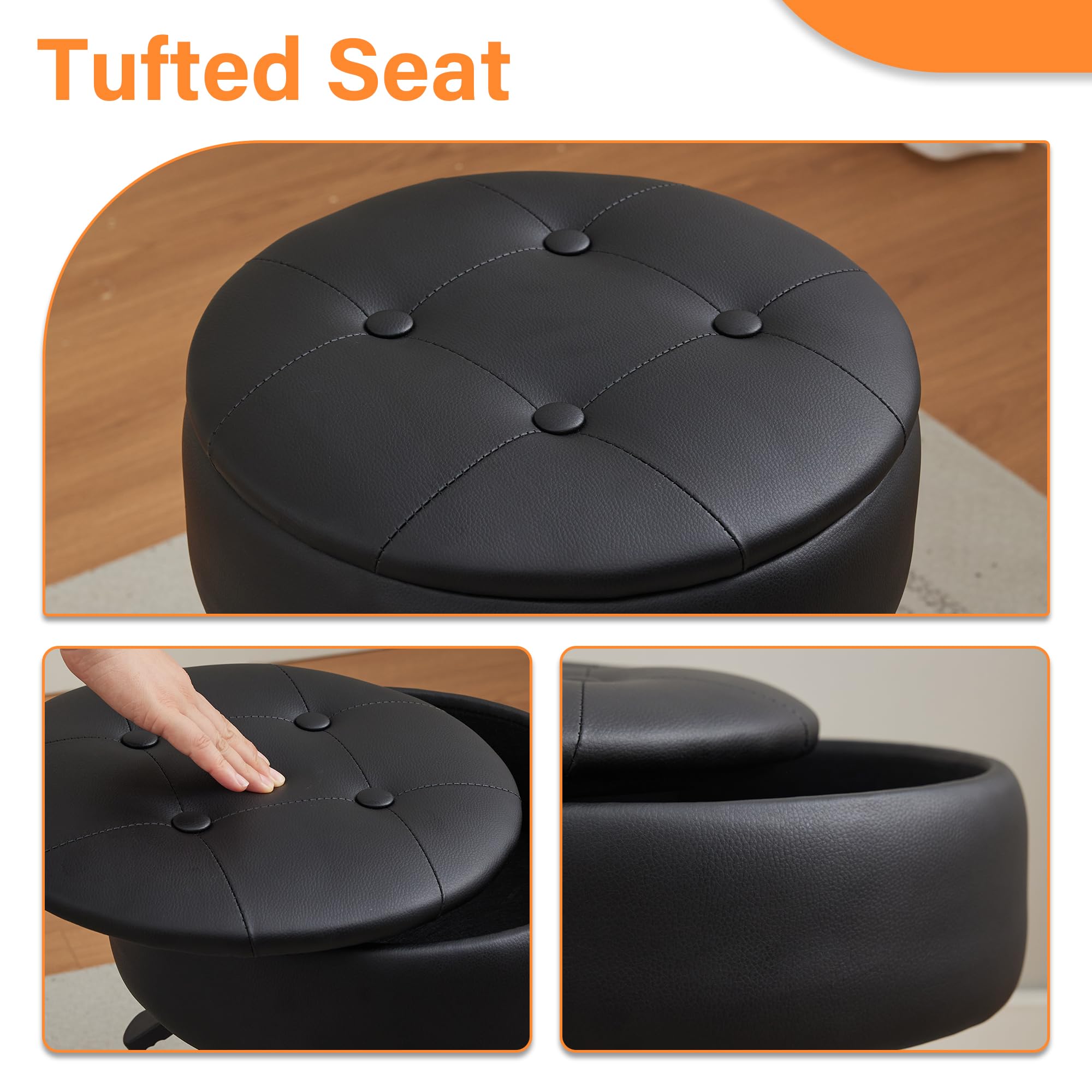 Silla de tocador con ruedas, taburete de tocador ajustable con almacenamiento giratorio para tocador, taburete de maquillaje rodante, silla negra 6