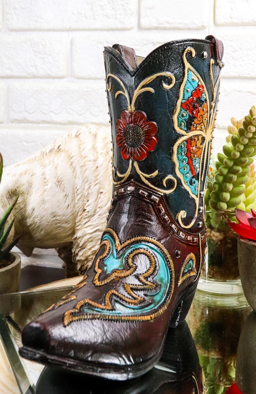 Ebros Western Cowboystiefel Vogelhaus – 2 Stück, Handbemalt, Aus Polyresin, Ca. 27 Cm Hoch