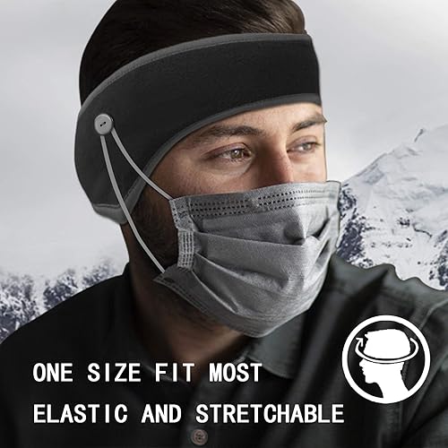 Miniatura 4 de Diadema térmica con botones para máscara facial diadema de forro polar con botones orejeras de invierno para hombres y mujeres para correr esquiar