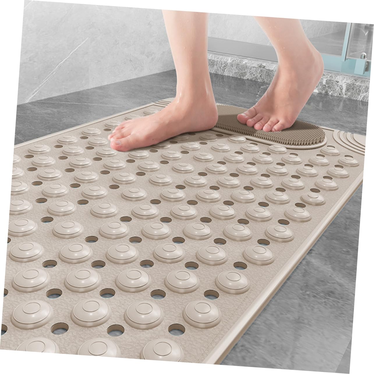 Hemobllo Alfombrilla Antideslizante Para Ducha 36x70 Cm Color Beige, Goma Resistente Con Ventosas, Masaje y Exfoliación De Pies, Soporte Para Baño Multifuncional, Alfombrilla De Baño Segura y Práctica