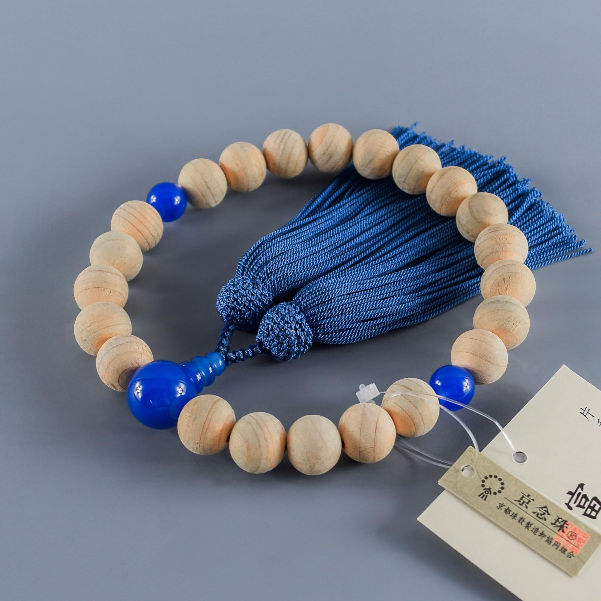 13 mm Fuji Hinoki drewno cyprysowe z niebieskim agatem Juzu jednoręczne koraliki modlitewne do buddyjskich ręcznie robionych koralików mala Kioto prezent prezent dla kobiet JUA158