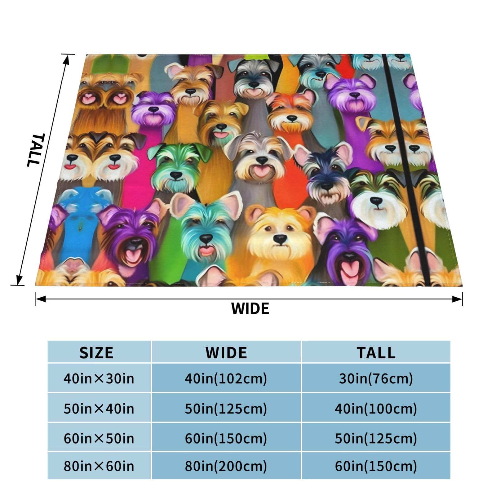 Coperta decorativa in morbida flanella calda e accogliente per bambini, cane, gatto, 127 x 152 cm, stampa con simpatici cani Schnauzer a olio