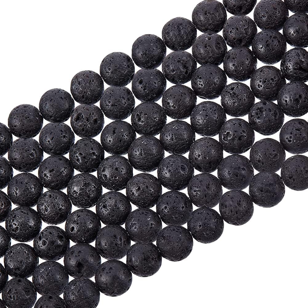 PH PandaHall 470pcs 8mm Lava Beads Natural Black Bead Black Lava Spacer Beads Oil Diffuser Bead Round Rock Stone Volcanic Rock Chakra Stone for Earrings Necklaces Bracelet Jewelry Making