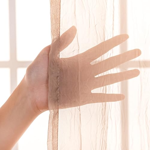 Miniatura 6 de Best Home Fashion Juego de 2 paneles de cortinas transparentes de gasa triturada tratamiento de ventana transparente con ojales de bronce antiguo