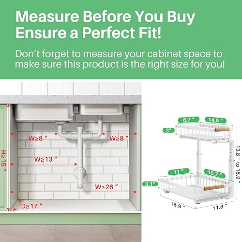Miniatura 2 de Organizador para debajo del fregadero, 2 paquetes de organizadores y almacenamiento de 2 niveles para debajo del fregadero, estante organizador de