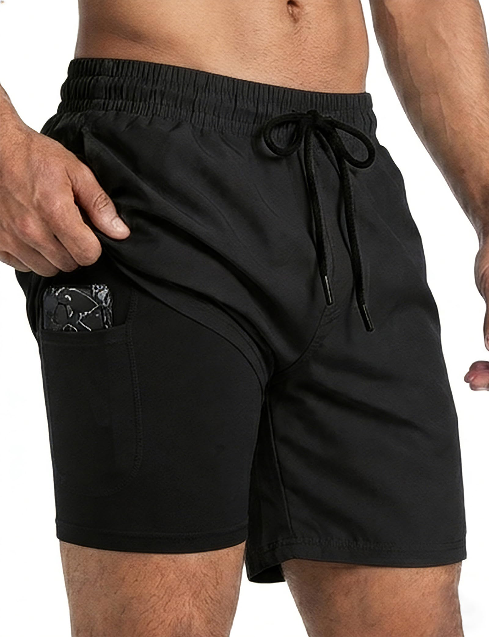 2 in 1 Men Swim Trunks with Compression Liner 5" Quick Dry Swim Board Shorts Men Swimsuit Bathing Suit Beach Shorts-image-40