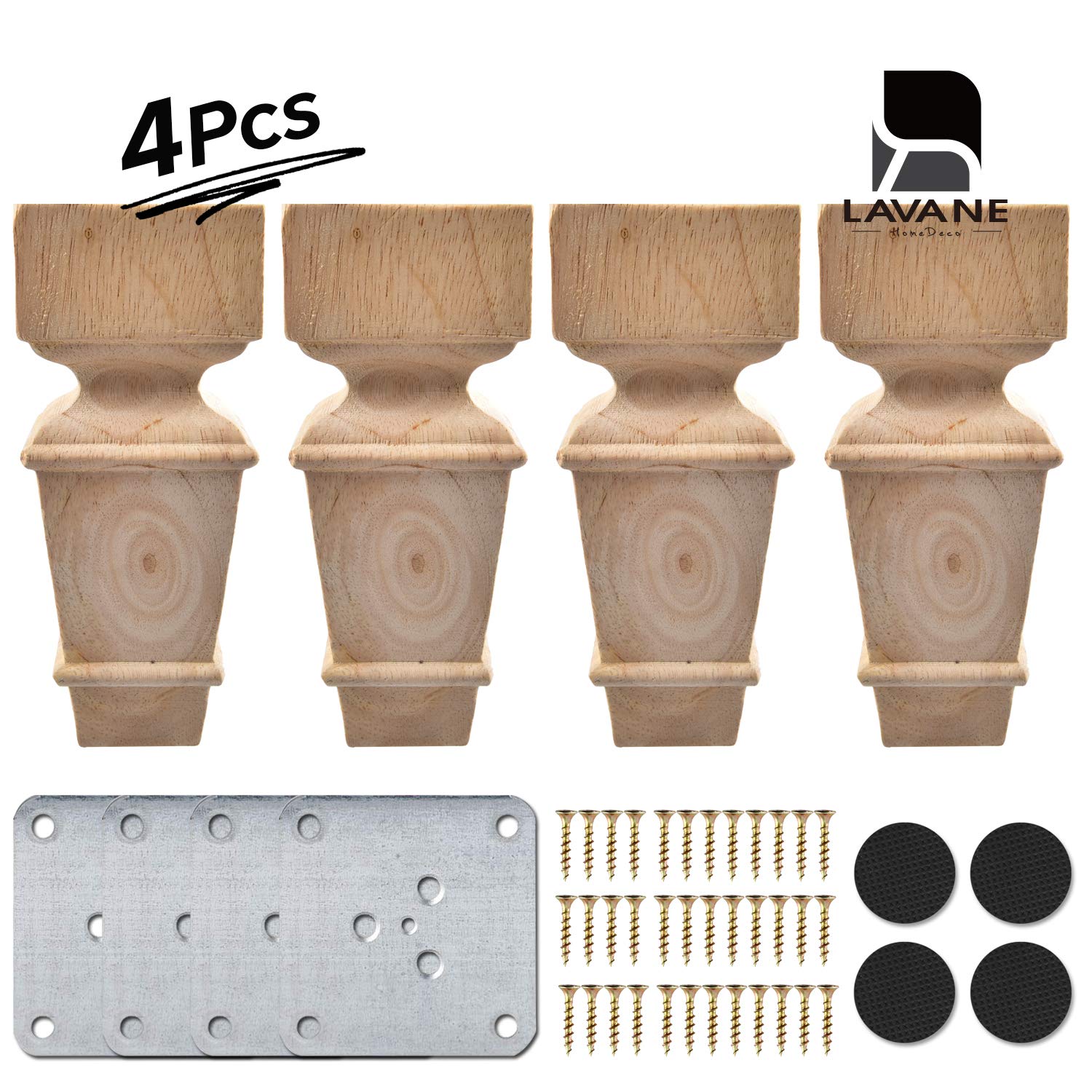 Buy 6 inch / 15cm Wooden Furniture Legs, La Vane Set of 4 Carved