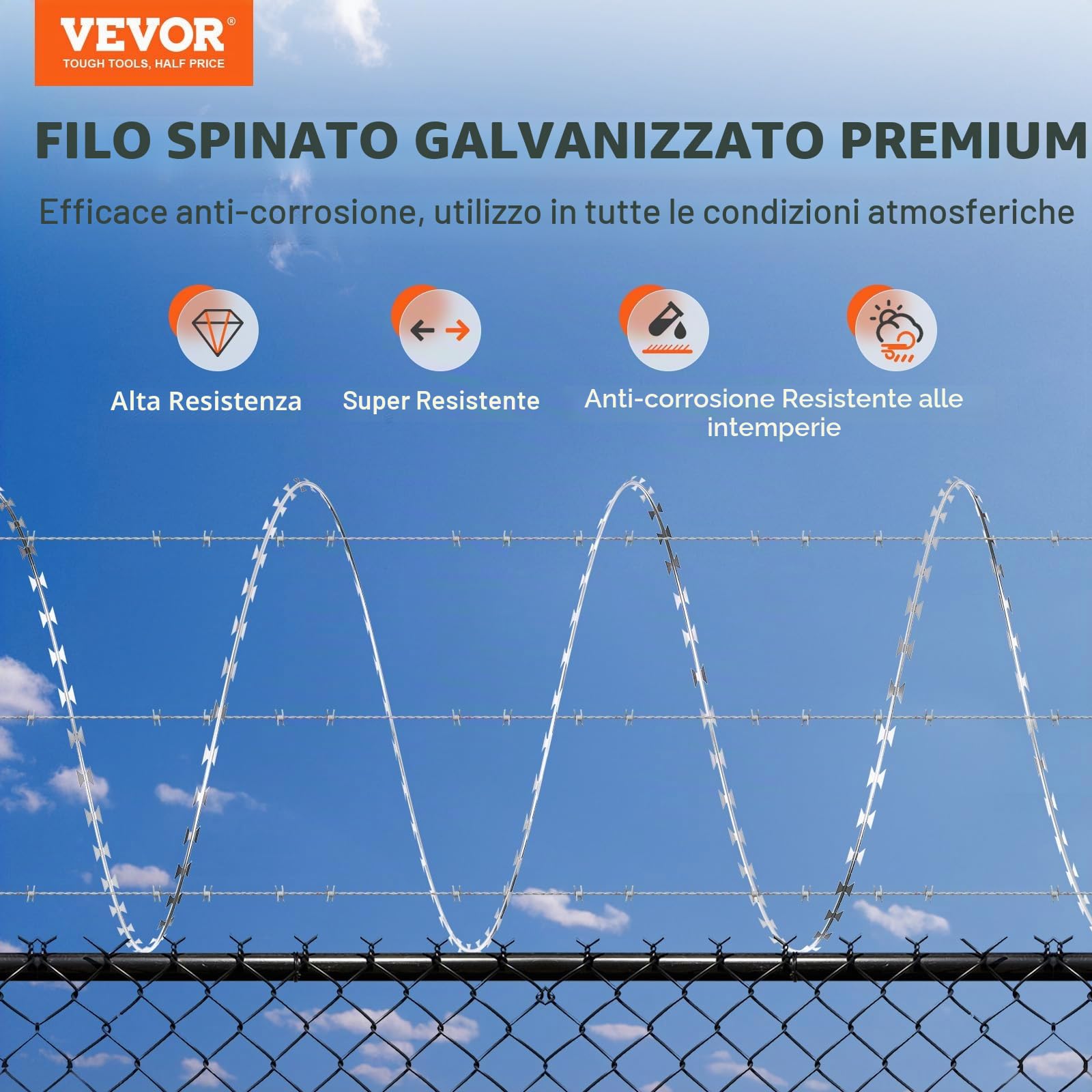 VEVOR Filo spinato per Rasoio, 75 m, 5 Bobine per Rotolo, Recinzione di Filo spinato per Rasoio, Filo spinato in Acciaio zincato, Rotoli di Protezione utile per Il Giardino