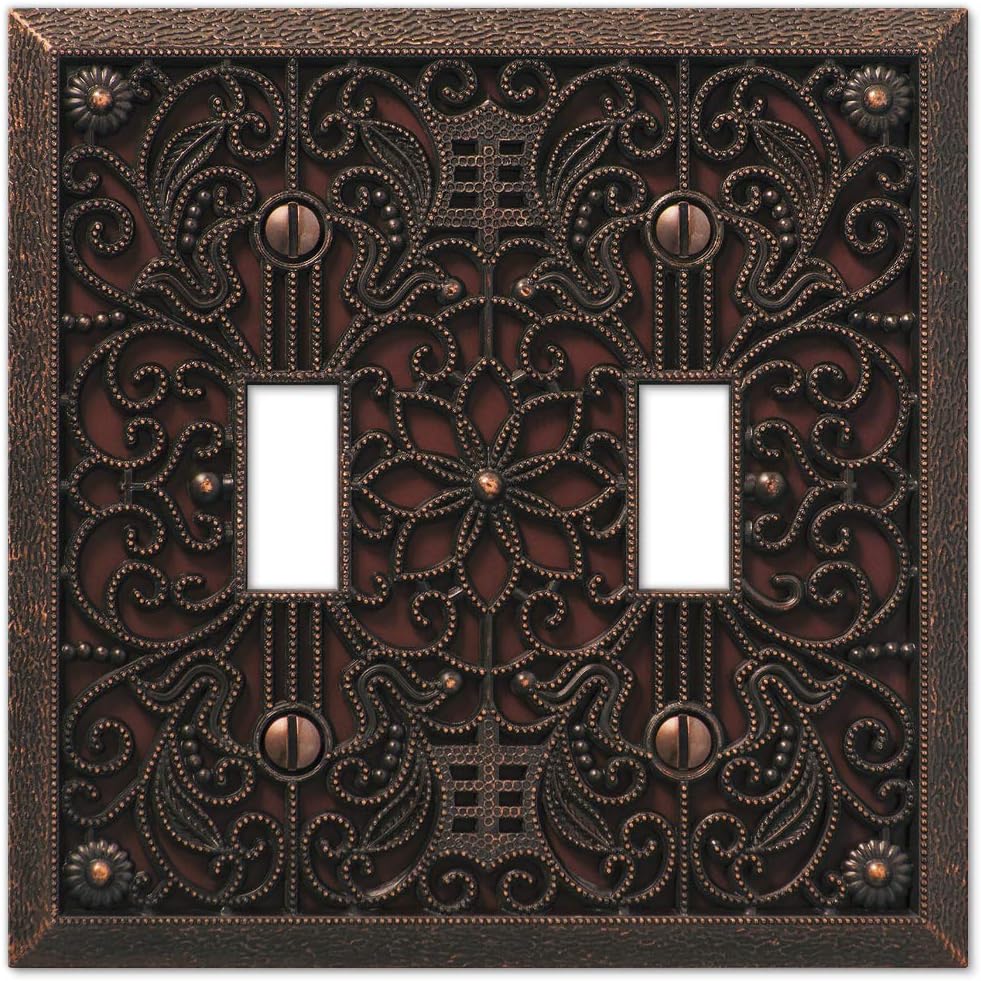 Amerelle 65TTDB Filigree Wallplate, 2 Toggle, Cast Metal, Aged Bronze, 1-Pack