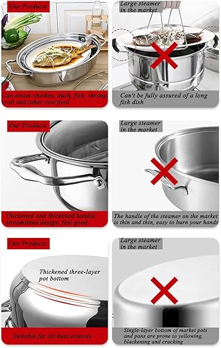 Miniatura 6 de Asador de pollo de alta cúpula ovalada de acero inoxidable con tapa y estante sartén grande cubierta para pavo, 3 tamaños, plateado (extra grande)