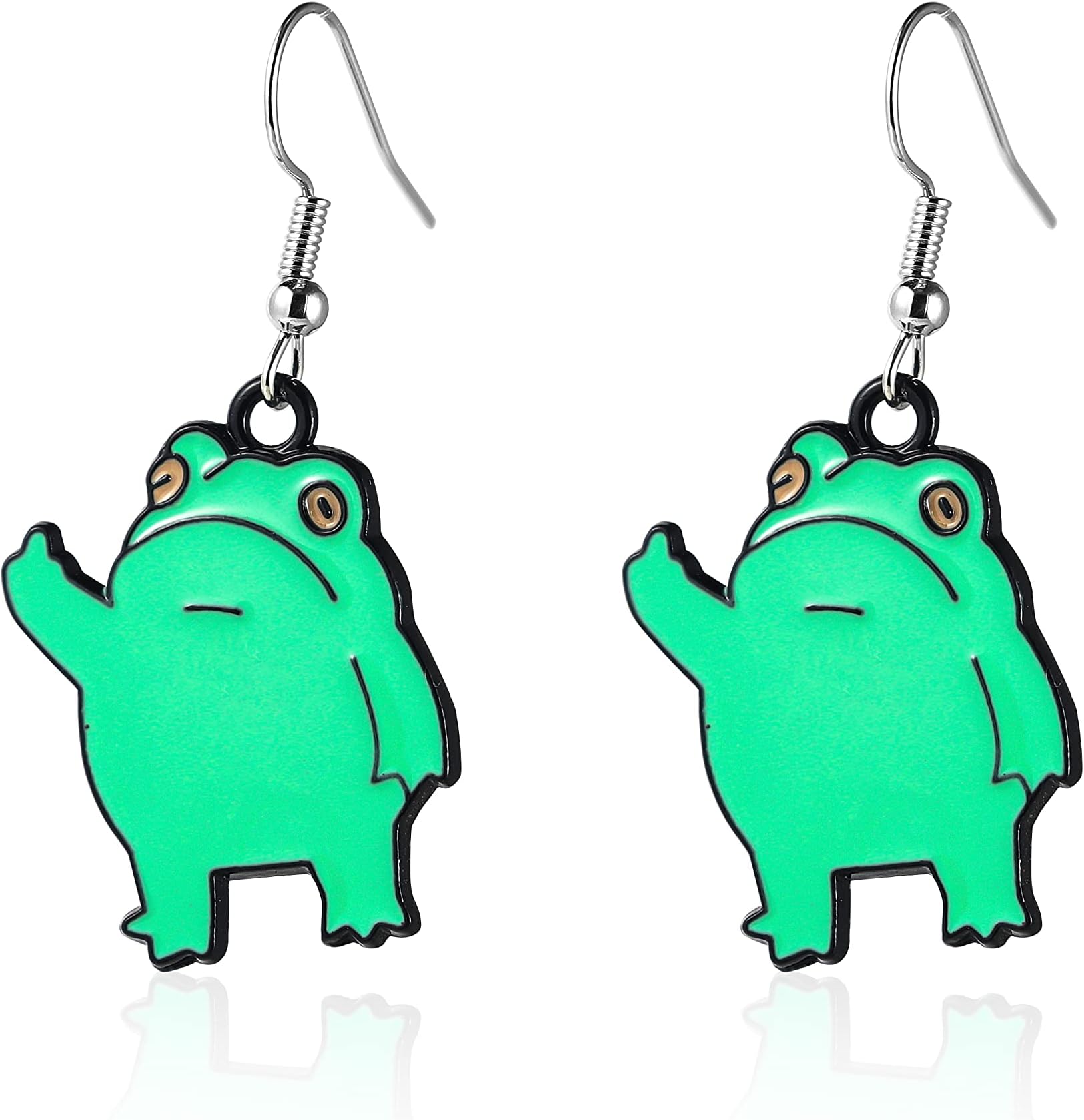 PingyongchangCute Animal Frog Dangle Drop Earrings Cool Funny Doodle Middle Finger Earrings for Women Jewelry Gift