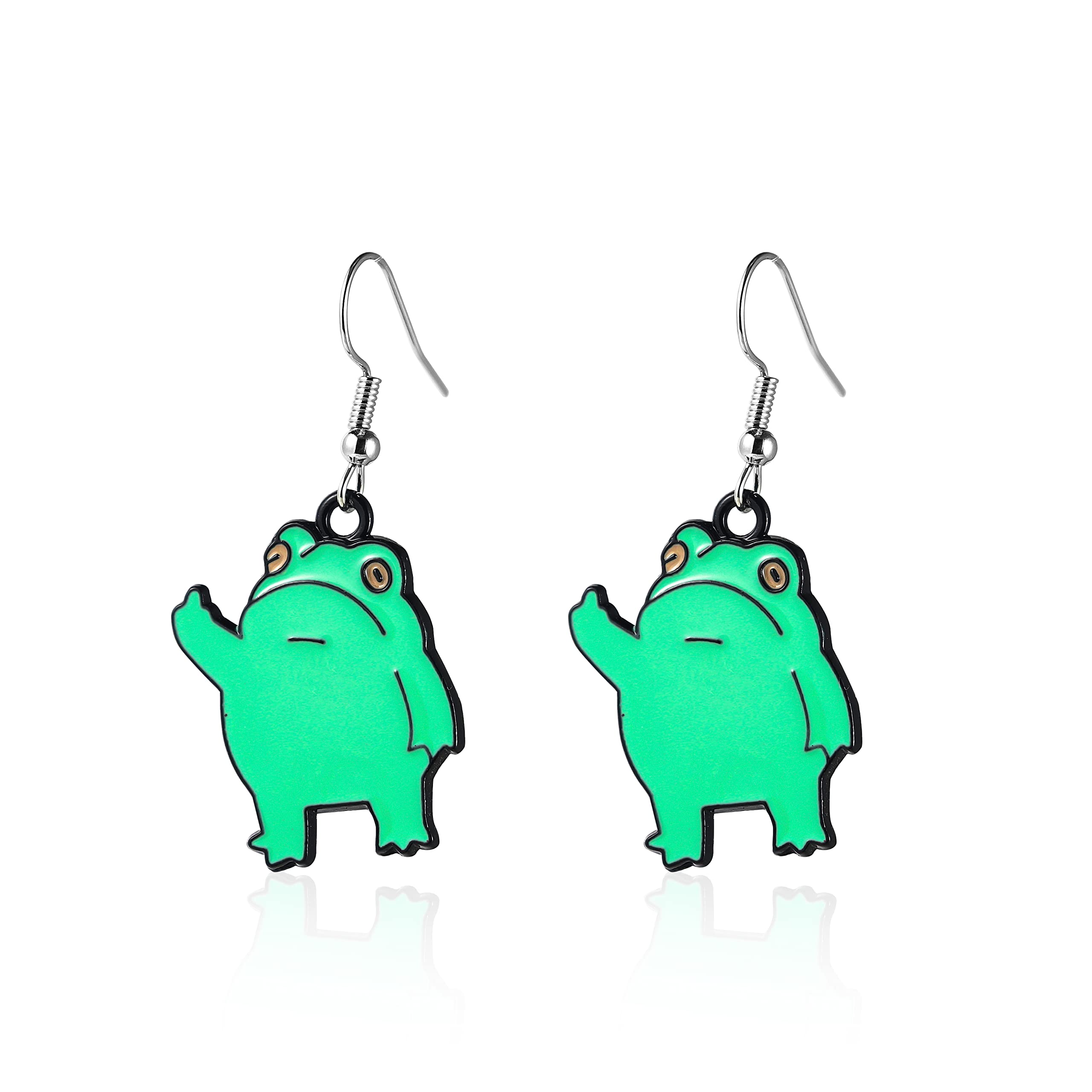 PingyongchangCute Animal Frog Dangle Drop Earrings Cool Funny Doodle Middle Finger Earrings for Women Jewelry Gift