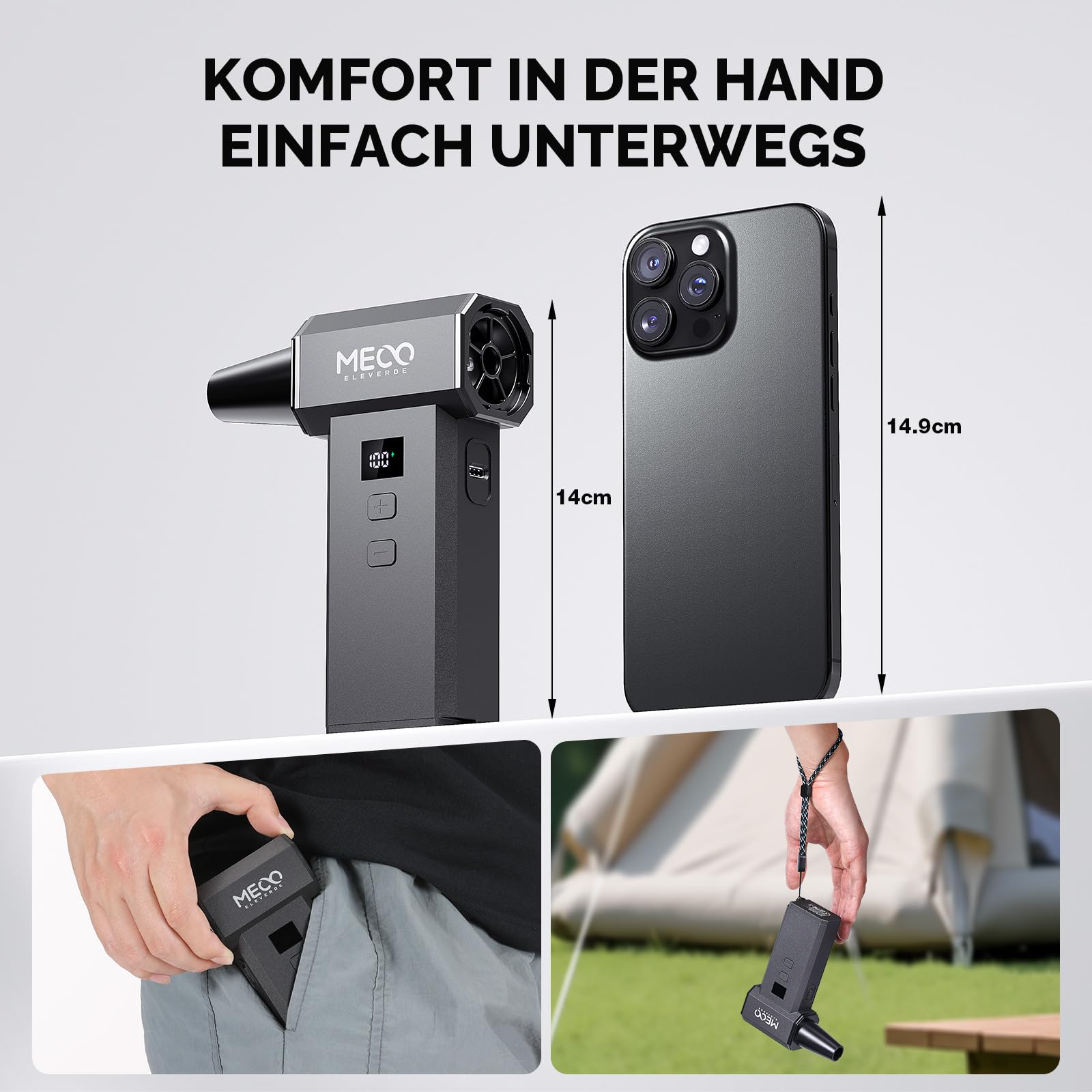 MECO ELEVERDE Elektrische Staubgebläse, 220.000 U/Min, 100-Gang mit LED-Display Akku Air Duster, Druckluftspray Dust Blower für PC Reinigungs Auto und Outdoor