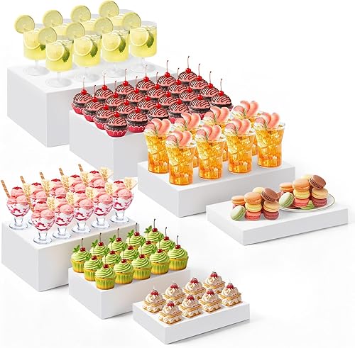 Miniatura 22 de Leinuosen Juego de 7 Elevadores Grandes para Buffet de 6" a 12" Caja de Exhibición de Acrílico Elevador de Mesa de Postres para Catering Soporte