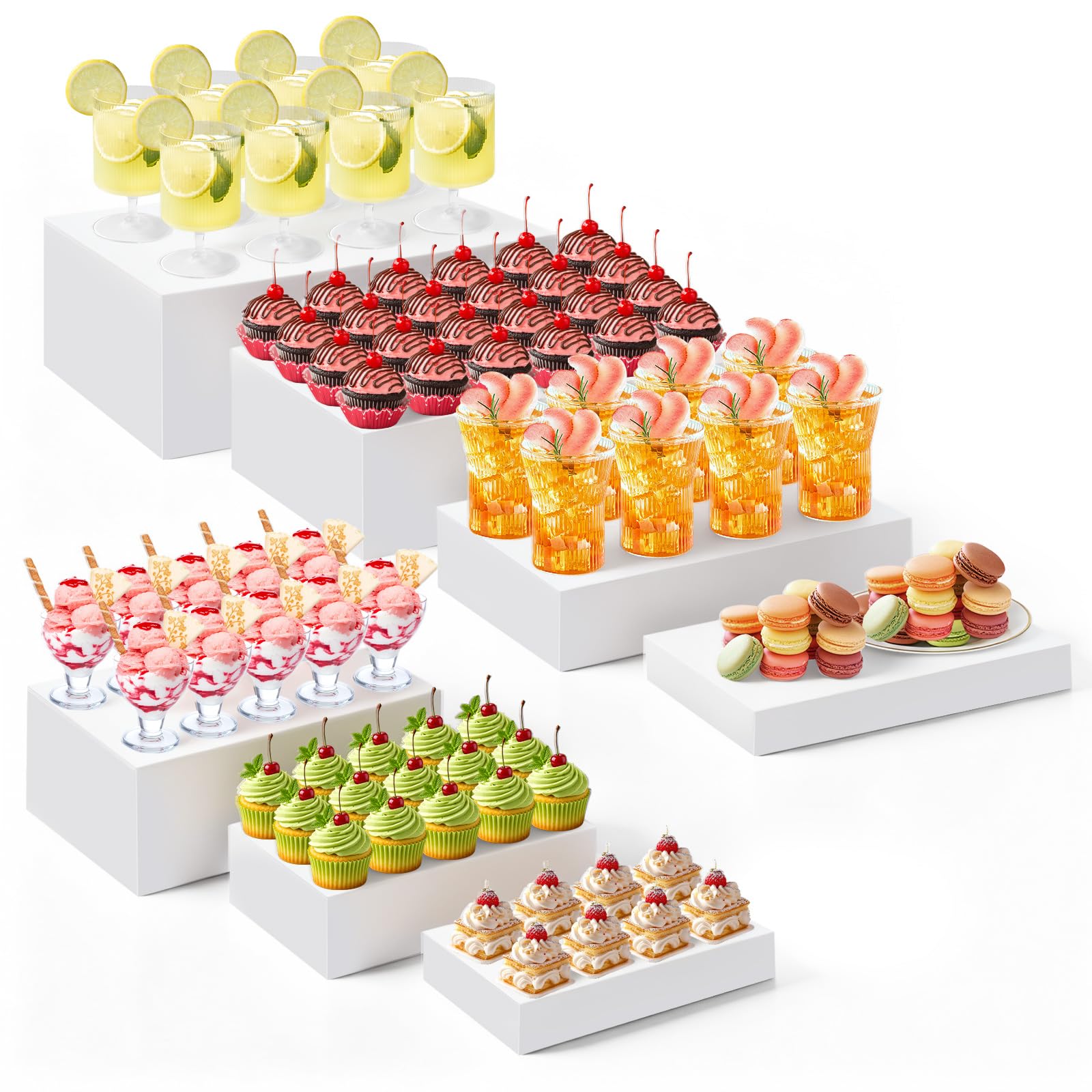 Leinuosen 7 Pcs Large Acrylic Buffet Risers, 6-12" Rectangle, White