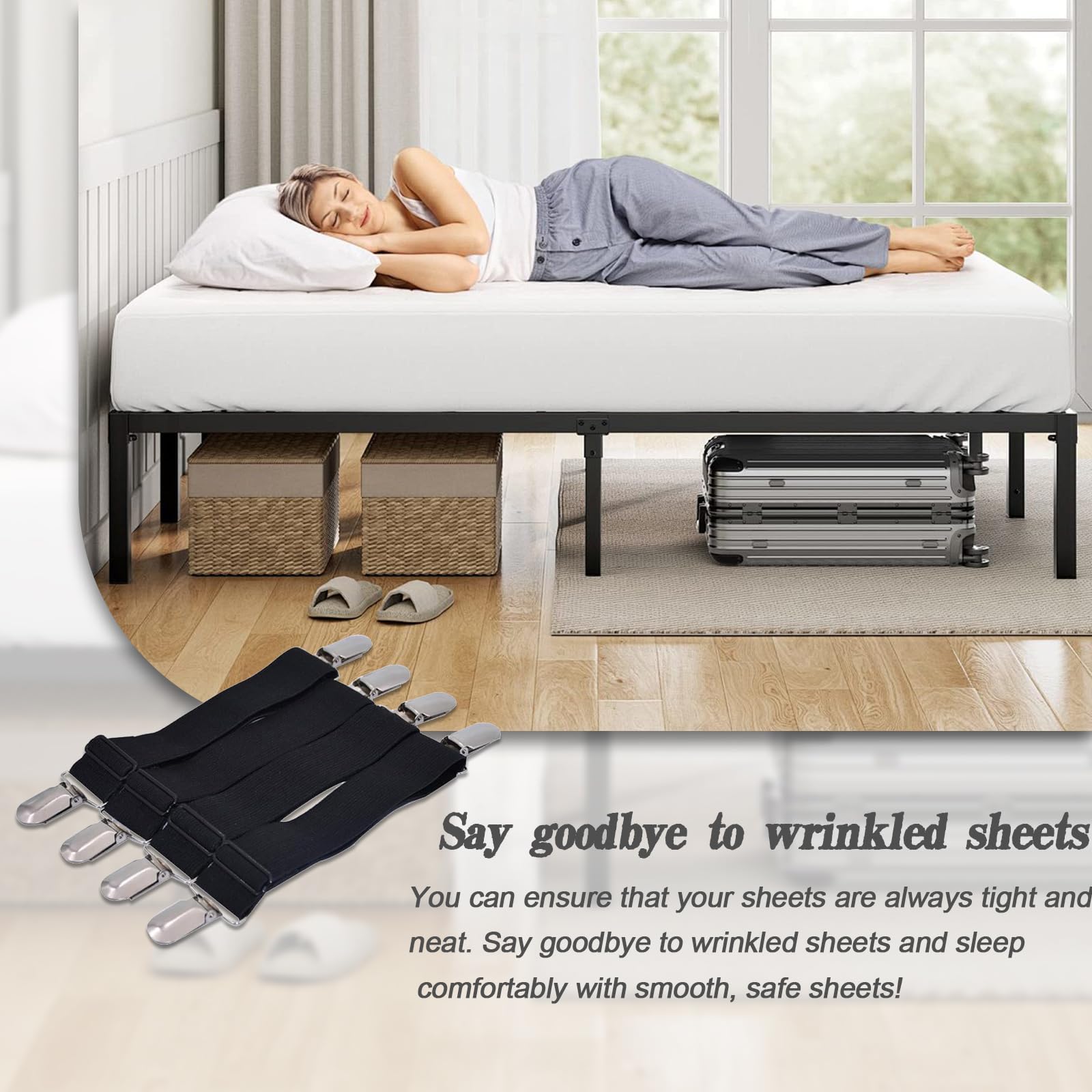 10 Clip Ferma Lenzuola Elastiche Regolabili Fino A 130 Cm - Nylon E Metallo - Per Letto, Divano E Coprimaterassi - 2