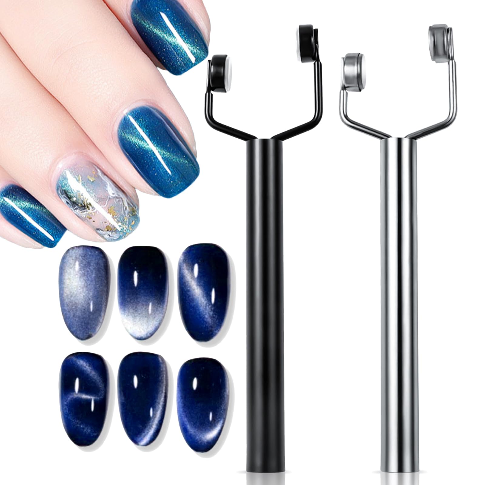 Magnete Bastone Set per Unghie, 3D Magnetic Cats Occhi Polacco Polish Magnete Penna Chiodo, DIY Nail Art Tool Uso con Occhio del Gatto Polish Polvere o Smalto per DIY gel unghie magico strumento