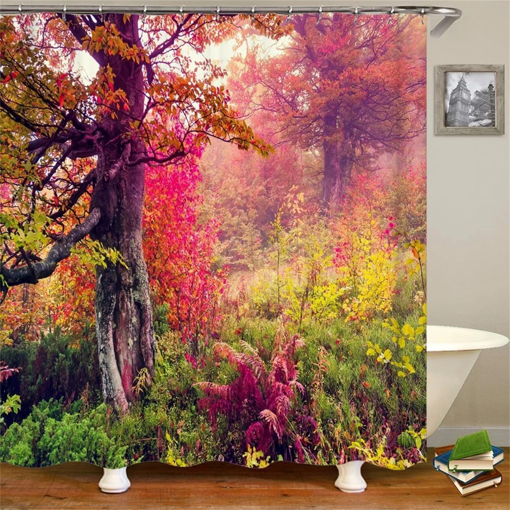 Rideau de douche imperméable 200x200 paysage d'automne