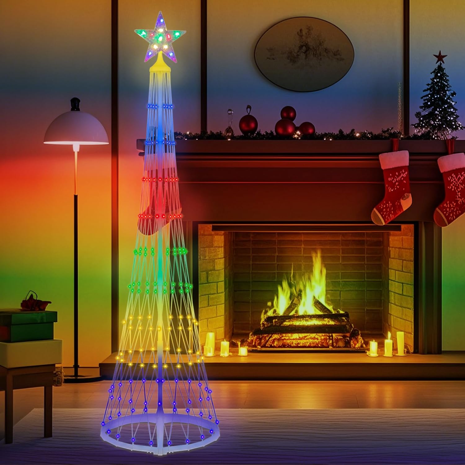 6FT Christmas Tree Outdoor Lighted 230 LED Color Change Christmas Tree Lights Christmas Tree Outdoor with RGB Lights for Christmas Holiday Decoration, Festival, Party, Indoor and Outdoor Decor