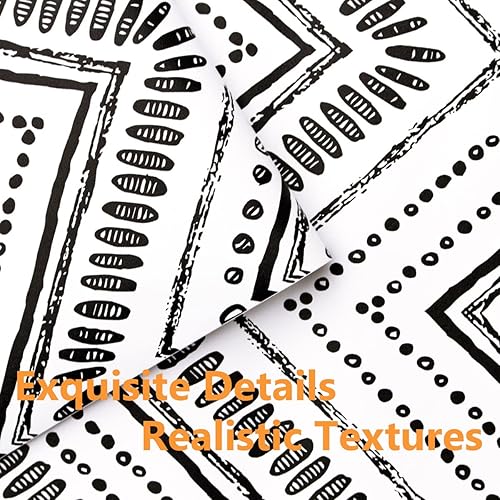 Miniatura 3 de MulYeeh Papel tapiz de 17.5 x 236 pulgadas, diseño moderno de círculos ovalados a rayas negras y blancas, autoadhesivo, extraíble, prepegado,