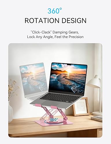 Miniatura 2 de SOUNDANCE Soporte para Laptop con Base Giratoria de 360°, Elevador Ergonómico de Computadora para Escritorio, Altura Ajustable Multi-Ángulo, Soporte