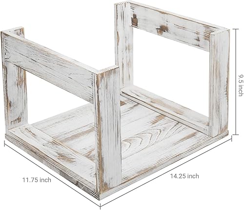 Miniatura 5 de MyGift Caja de almacenamiento de discos de vinilo de madera maciza lavada de color blanco desgastado de 14 pulgadas, caja organizadora de madera,