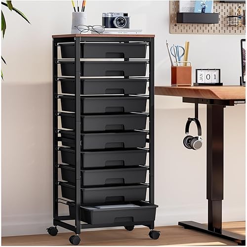 Miniatura 13 de Carrito de almacenamiento con ruedas SYKIARIOL con 6 cajones y mesa de madera para almacenamiento debajo del escritorio, blanco