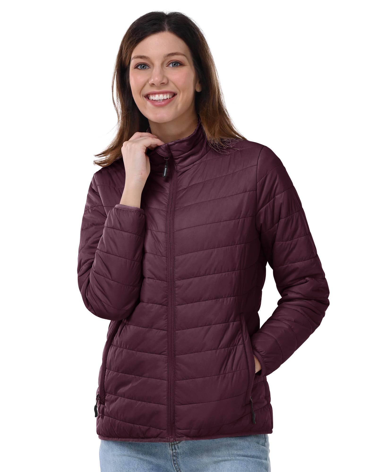 Outdoor Ventures Chaqueta acolchada ligera y cálida para mujer, chaqueta de entretiempo, chaqueta acolchada para mujer, forro suave, abrigo acolchado para ocio, senderismo