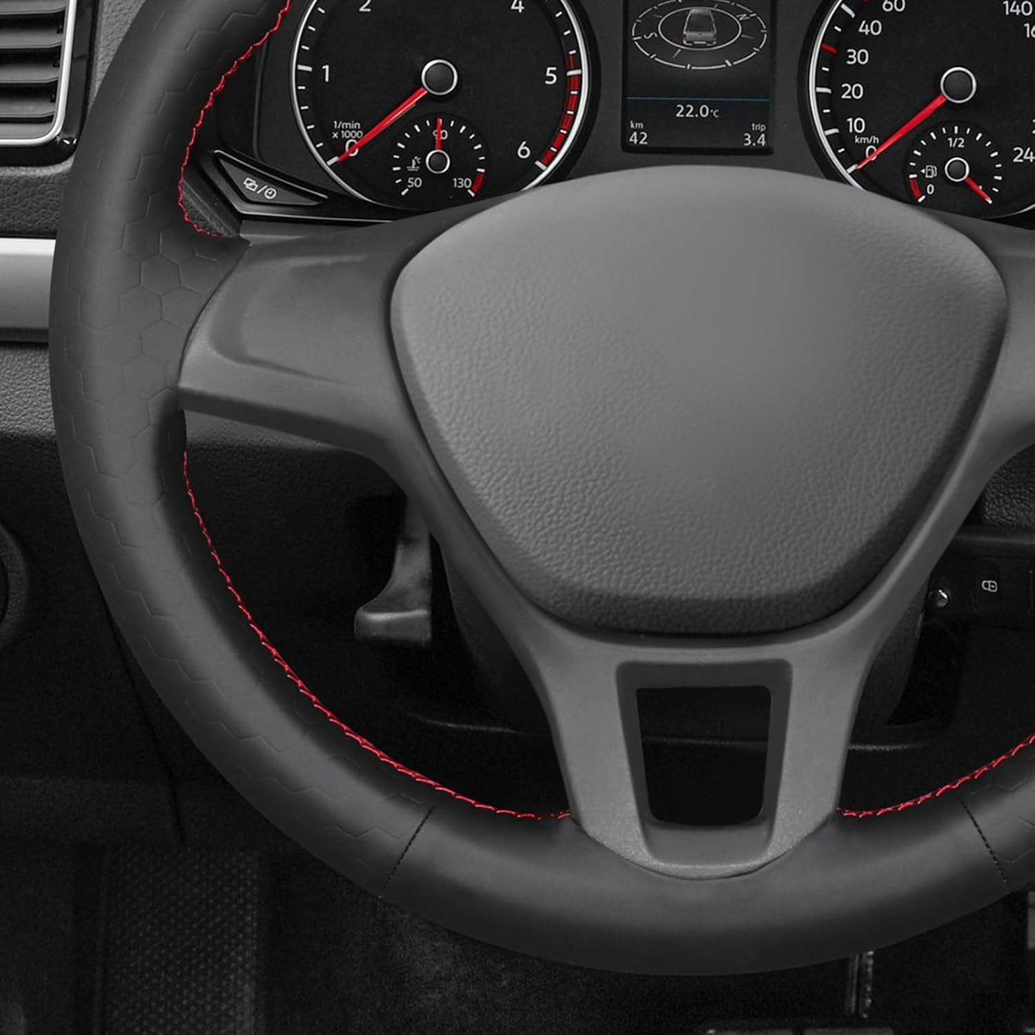 MEWANT Hand Sew Car Steering Wheel Wrap Cover for Volkswagen VW Amarok / T6 California / T6 Caravelle / T6 Kombi / T6 Multivan / T6 Transporter Accessories（Original Steering Wheel is Rubber）