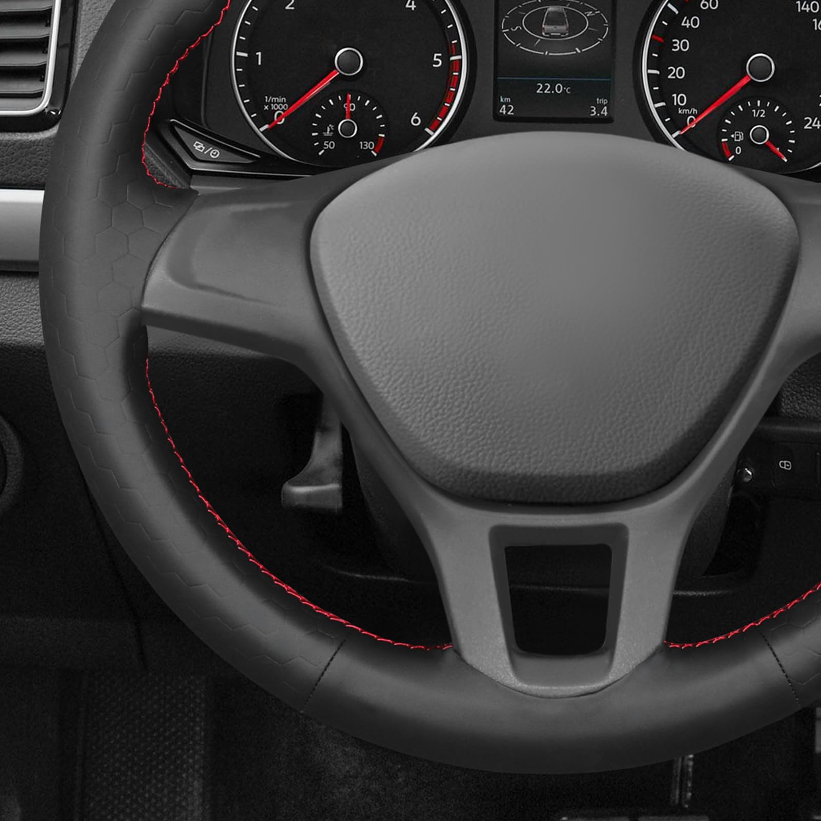 MEWANT Funda para volante de coche cosida a mano para Volkswagen VW Amarok / T6 California / T6 Caravelle / T6 Kombi / T6 Multivan / T6 Transporter accesorios (el volante original es de goma)