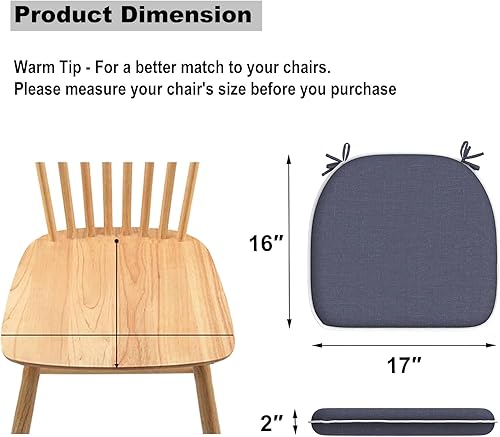Miniatura 3 de Juego de 2 cojines para sillas de exterior con lazos, almohadillas repelentes al agua para sillas de patio de 17 x 16 pulgadas para muebles de