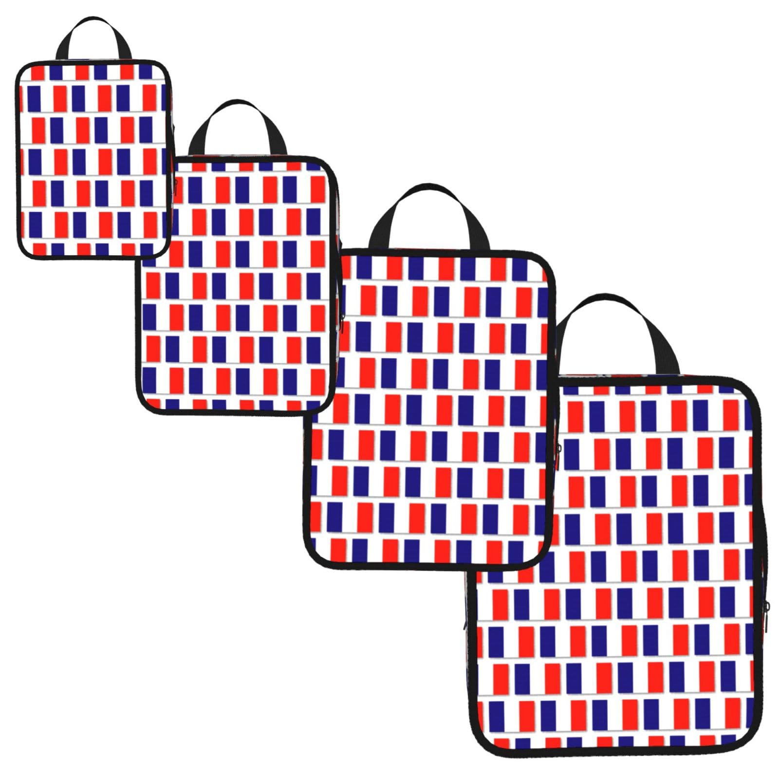 French flag Print 4 Set Compression Packing Cubes for Suitcases,Expandable Storage Bag Organizers