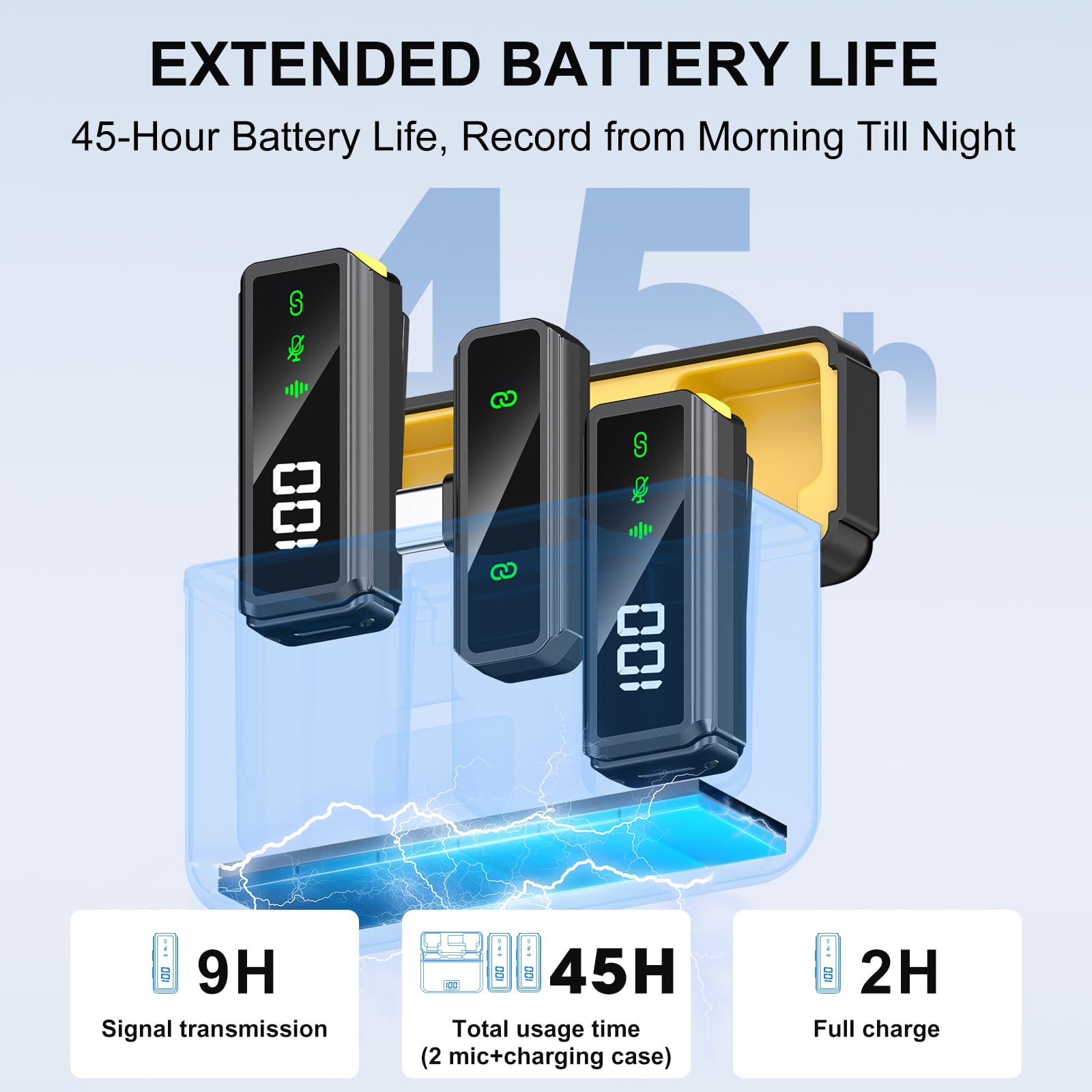 VEZQUA Mini Lavalier Microphone for iPhone/Android/PC, Lav Mic with 45H Battery, Noise Cancellation, 48KHz 16-Bit, Wireless Mic for Video Recording, Tiktok, YouTube, Vlog