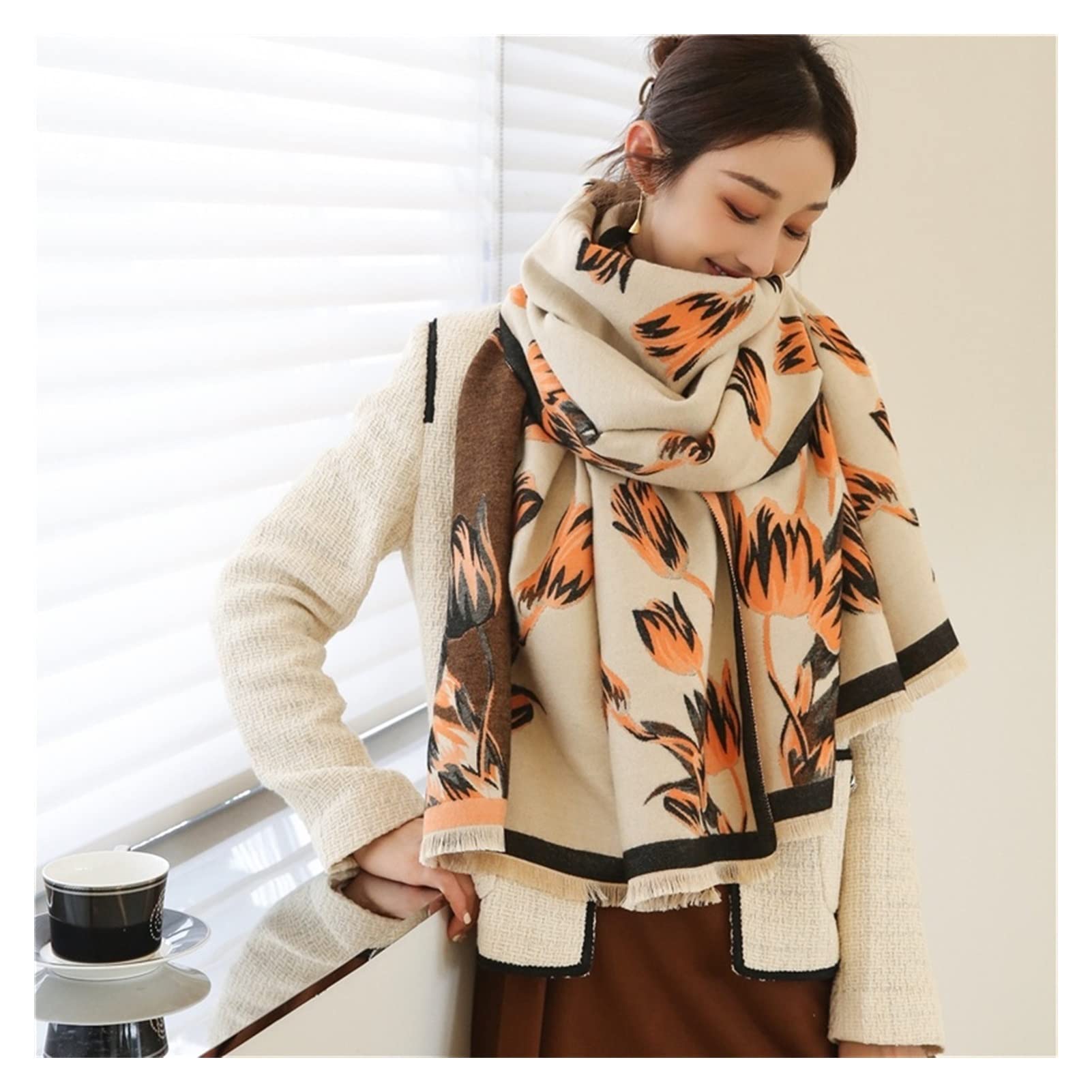 Sciarpa Elegante Sciarpa Invernale Floreale for Le Donne Scialli Pashmina Lady Wraps Morbido Denso Calda Ondulato Scialle Donna Invernale (Color : C)