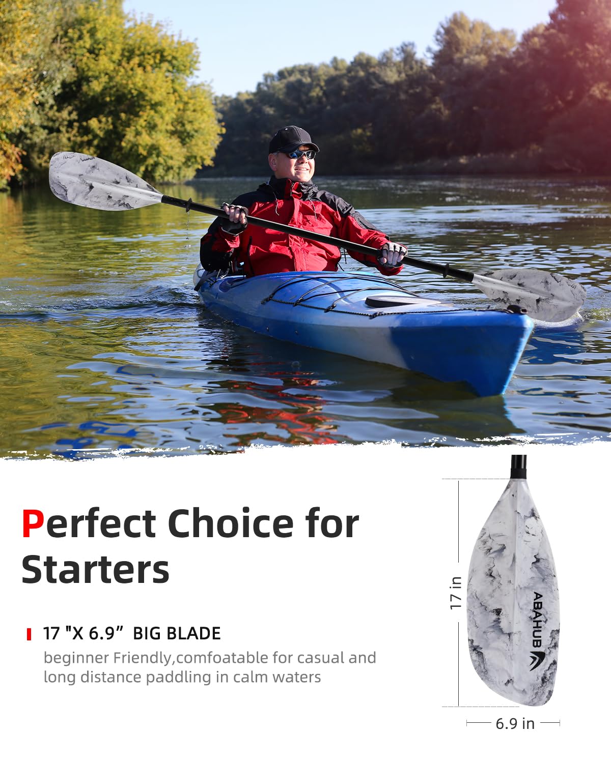Abahub Pagaia Kayak 210 cm a 230 cm Regolabile Alluminio Doppia Remi Kayak Paddle Pagaie da Kayak per Kayak Barca a Remi Canoa Gambo in Lega di Alluminio Lame in Plasticain 12 Colori - 4