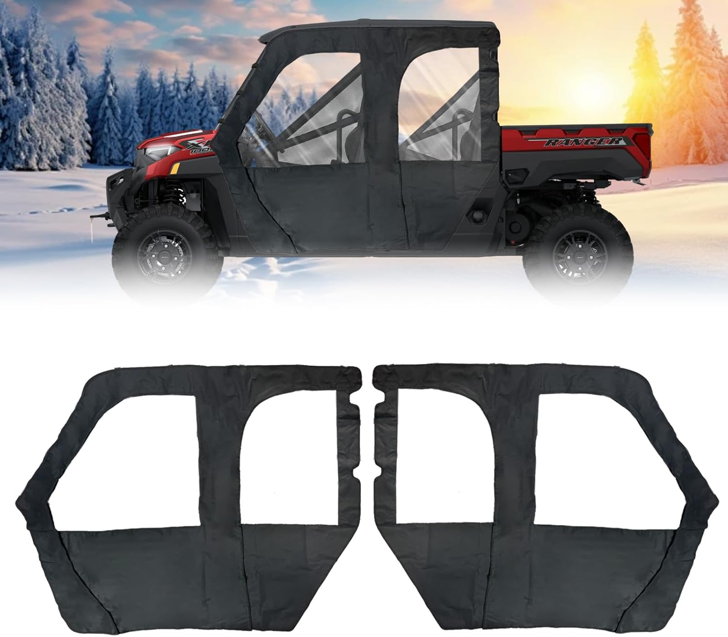 QYMOTO Ranger XP 1000 4 Soft Side Doors Enclosure Compatible with Polaris Ranger XP 1000 Crew 4 Seater 2019-2025 Side Door with Heavy Duty Zipper Open Window, Stop Cold, Rain,Dust and Debris