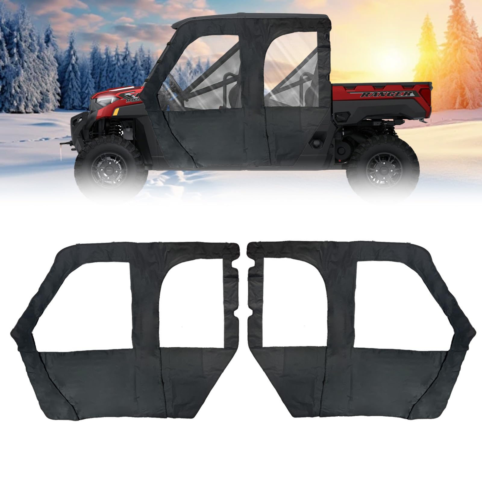Photo 1 of QYMOTO Ranger XP 1000 4 Soft Side Doors Enclosure Compatible with Polaris Ranger XP 1000 Crew 4 Seater 2019-2025 Side Door with Heavy Duty Zipper Open Window, Stop Cold, Rain,Dust and Debris