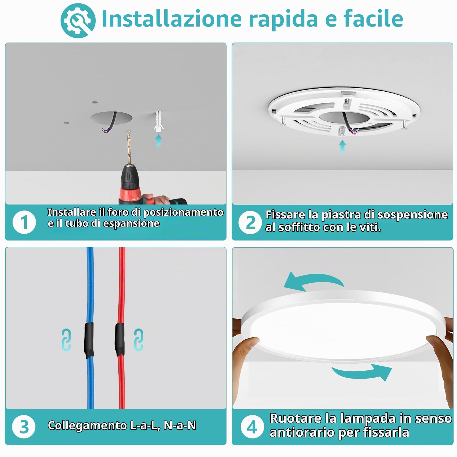Ø40cm Plafoniera LED da Soffitto, 4000LM Lampade da Soffitto 36W Ultra-Sottile Lampadario Moderni Rotonda Plafoniere per Soggiorno IP44 Impermeabile Plafon per Bagno, Cucina, Camera da Letto