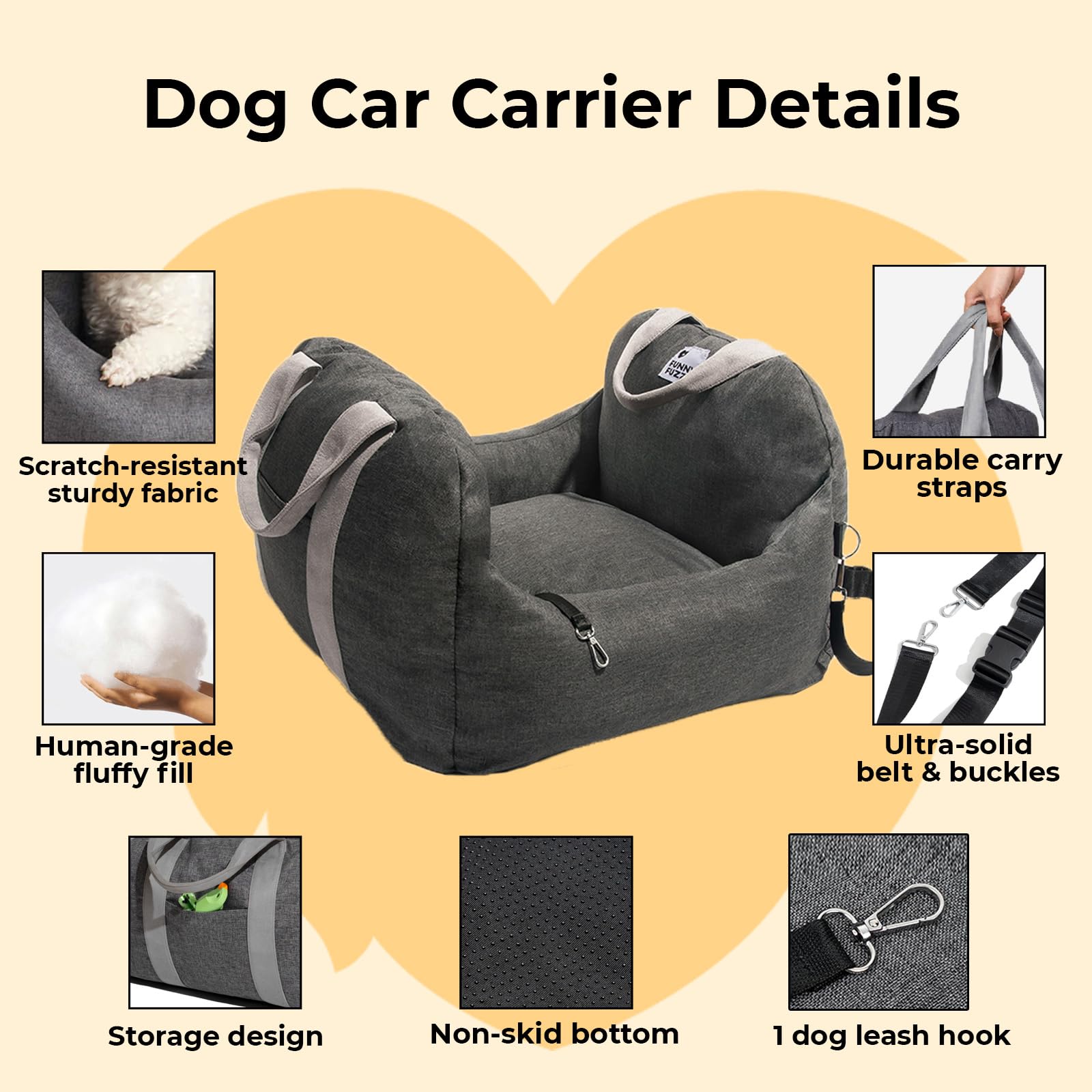 Seggiolino Auto Per Cani - Taglia L, Per Cani Fino 25kg, Memory Foam, Antiscivolo, Nero/grigio - Foto 5