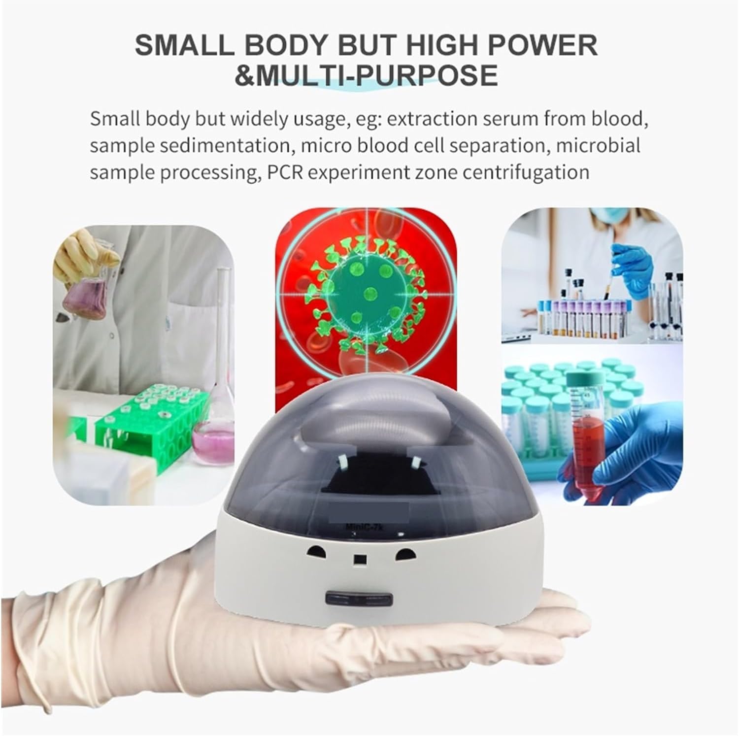 Centrifuge Machine, Lab Benchtop Centrifuges, 5000/7000rpm Mini Blood Centrifuge Laboratory Plasma Centrifu PRP PCR Medical Centrifuge 0.2ml-2ml Tube Available(MiniC-7k 7000rpm)