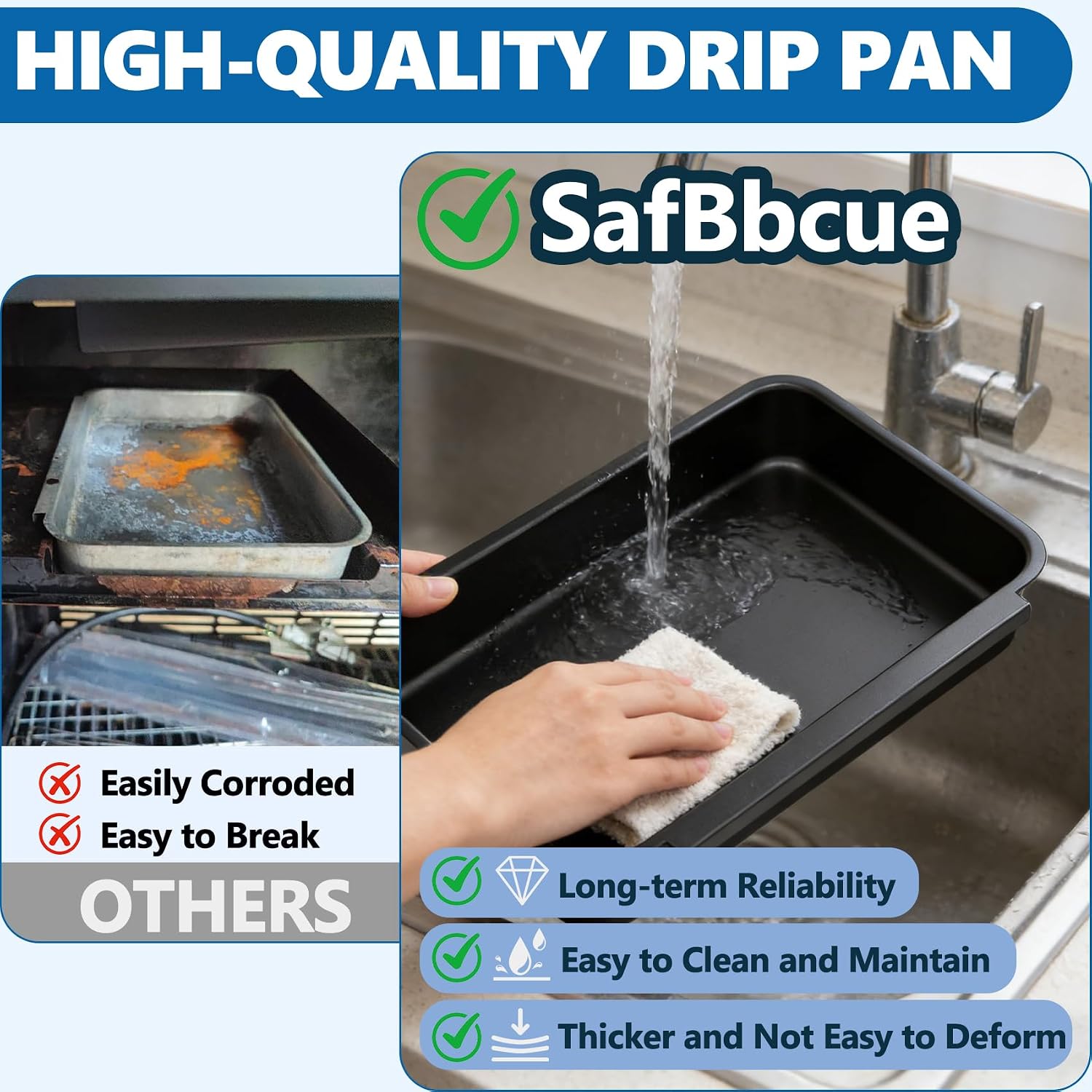 SafBbcue 93305 Grease Catch Pan for Weber Spirit e-210/220/310/320/330 Genesis II e-300 Series/Silver/Gold Summit Grill Grease Tray with 20 Pack Foil Drip Pan Liners, Replacement Part for Weber 83156
