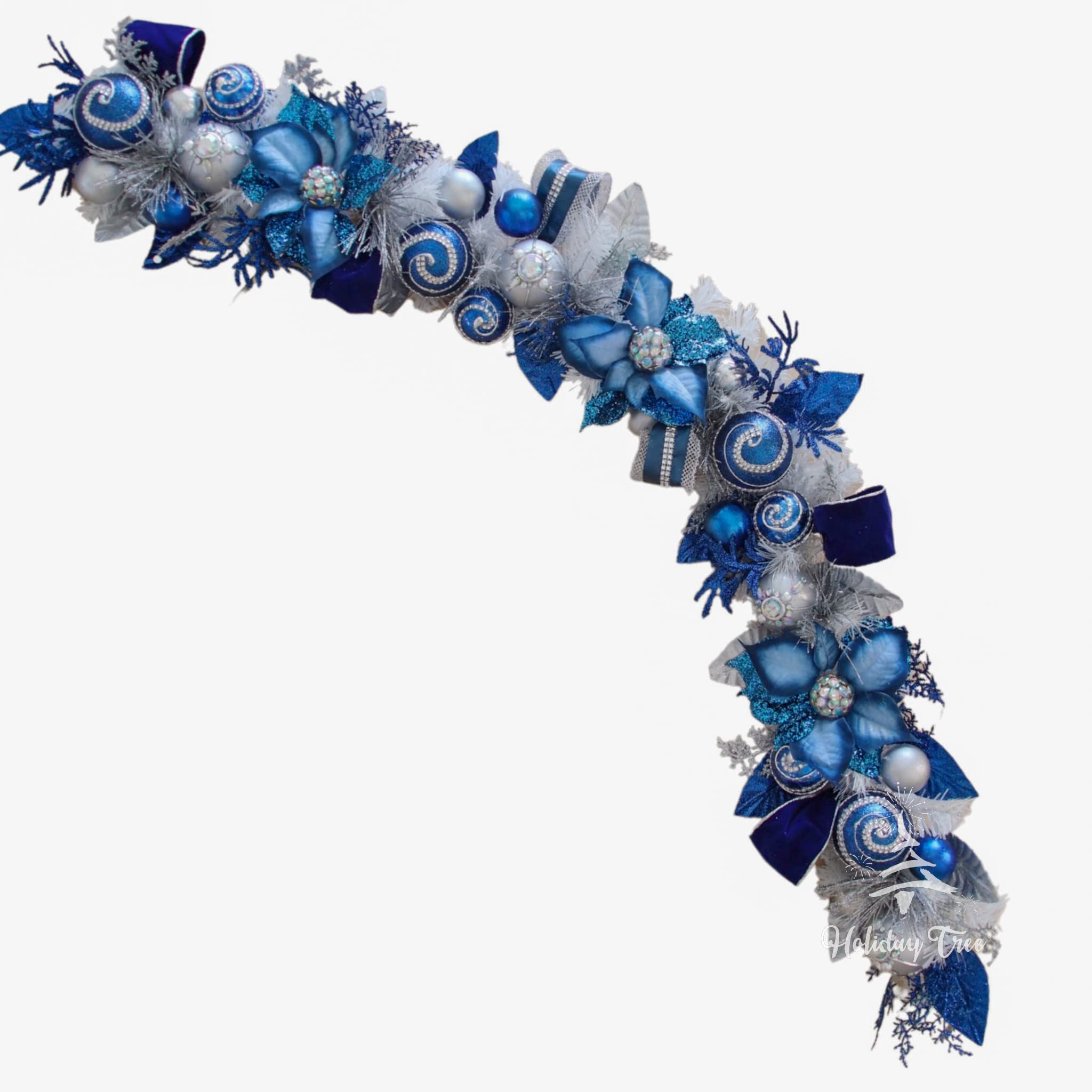 5ft Handcrafted Premium Christmas Garland Lux Blue Silver - Unlit, Artificial for Stairs Railing, Banister, Staircase, Fireplace HOLIDAY TREE